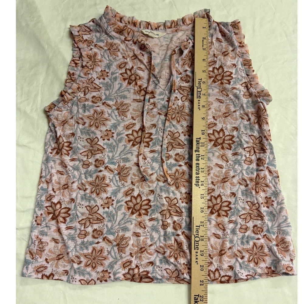 Lucky Brand Sleeveless Boho Cottagecore Floral Top Ruffle V-Neck Womens Small - Picture 8 of 8